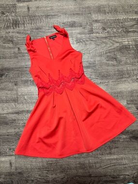 Sequin Hearts Red Sleeveless Lace-Waist Skater Dress